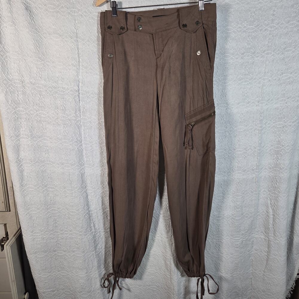 Express Silk Cargo Pants Women Size 2 Brown Jogger Tie Ankle Utility Casual